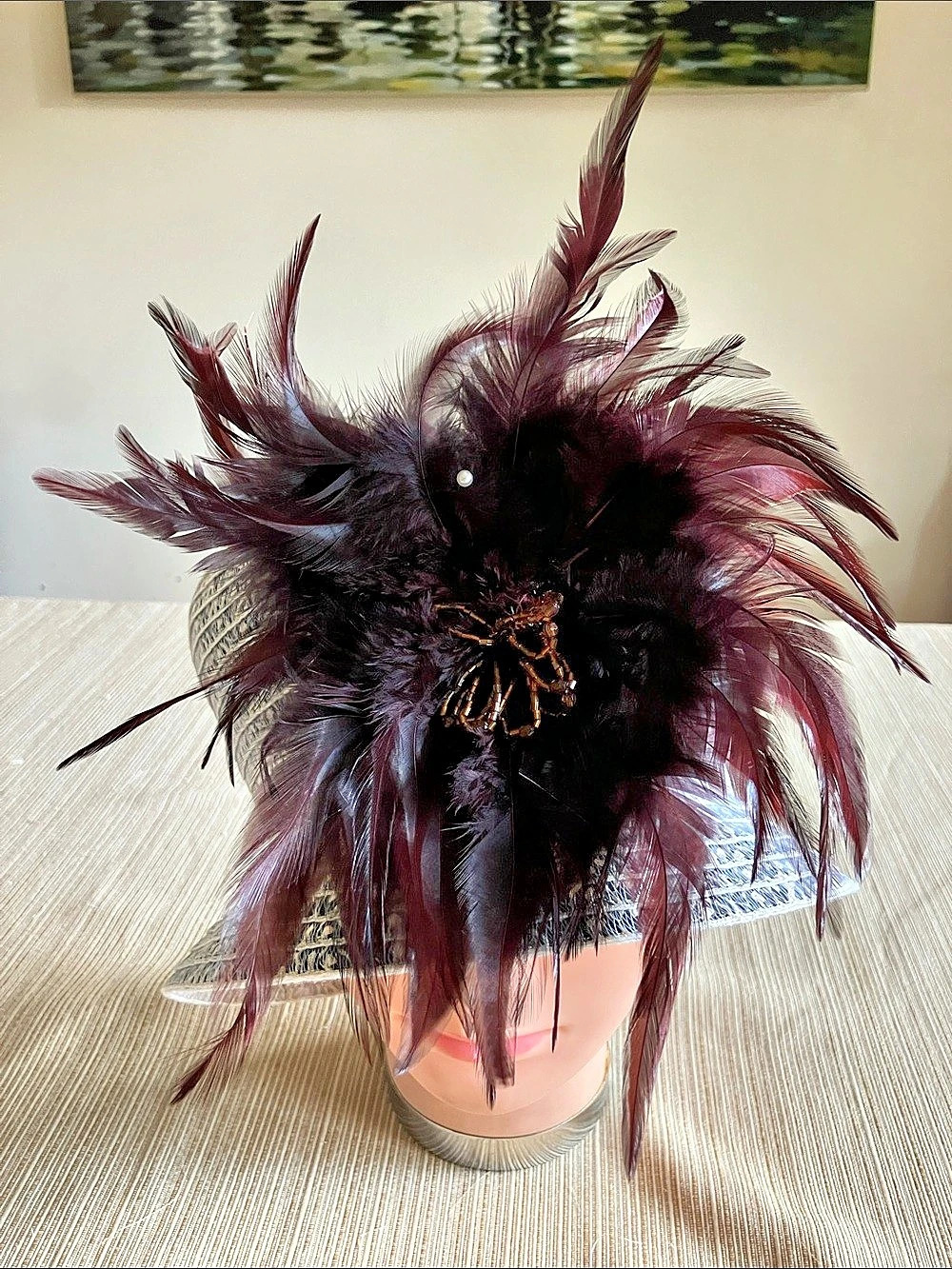 Feather Fascinator Hat Blue & White Like New